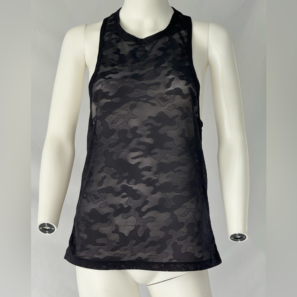 Lorna Jane Race back Tank Top Size M Black Mesh Camo